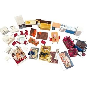 Vintage Lundby Dollhouse Furniture Lot ~50pcs‎ w/ Dolls Rugs Dogs Lights Catalog